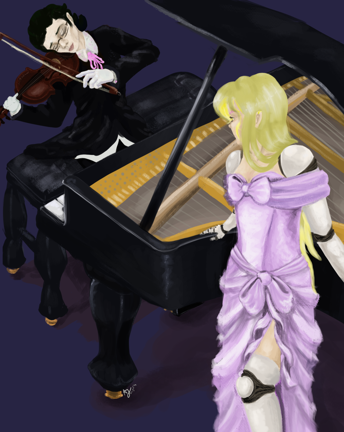 Playing violin at the piano 